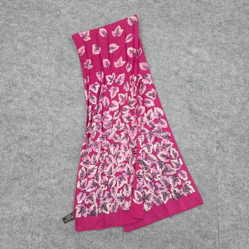 The Specialty House Inc Vintage 100% Silk Magenta Pink Leaf Print Scarf RN 24253